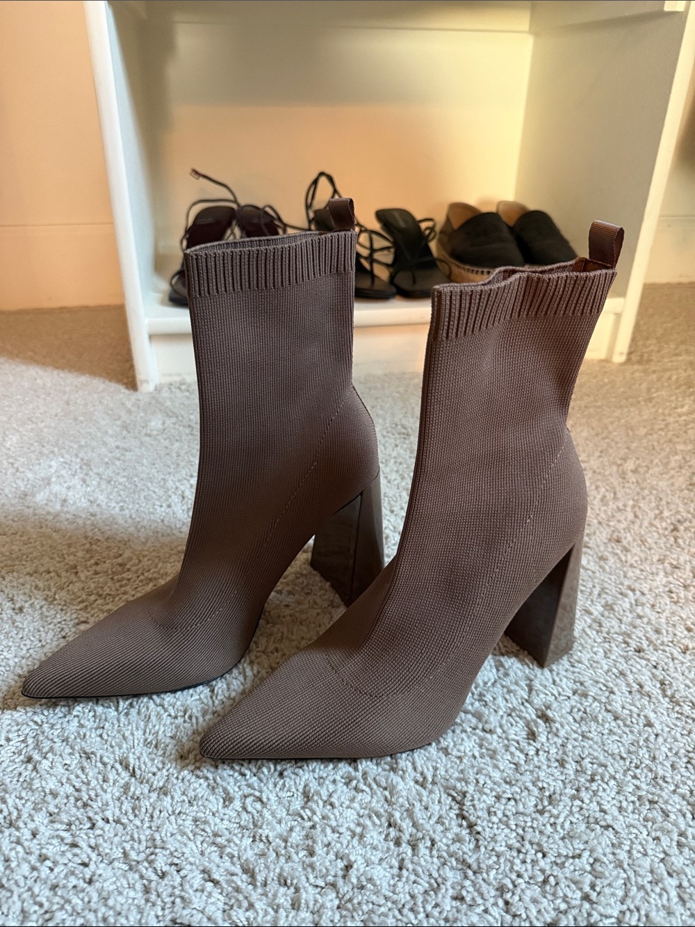 Zara Women's Brown Stretch-Knit Pointed Toe Sock Booties